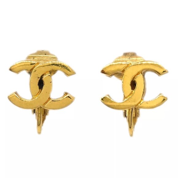 Chanel CC Earrings Clip-On Gold 233 114913 - Picture 1 of 4